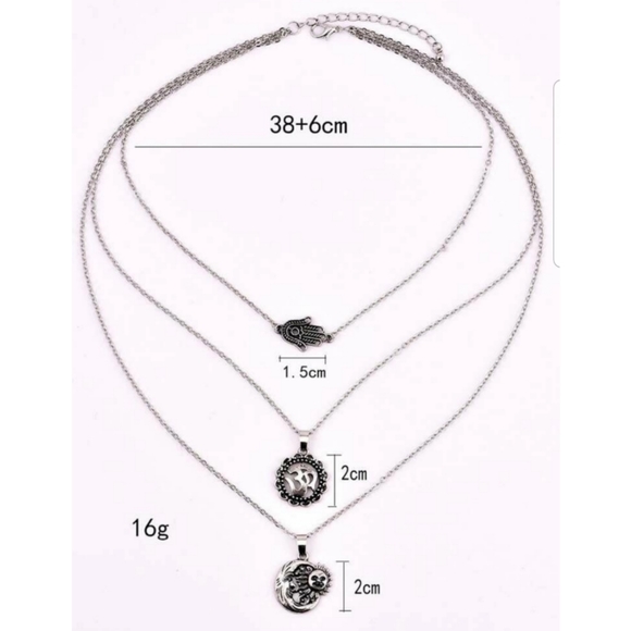 Silver Hamsa Om Moon Sun Charm Necklace - Picture 4 of 5